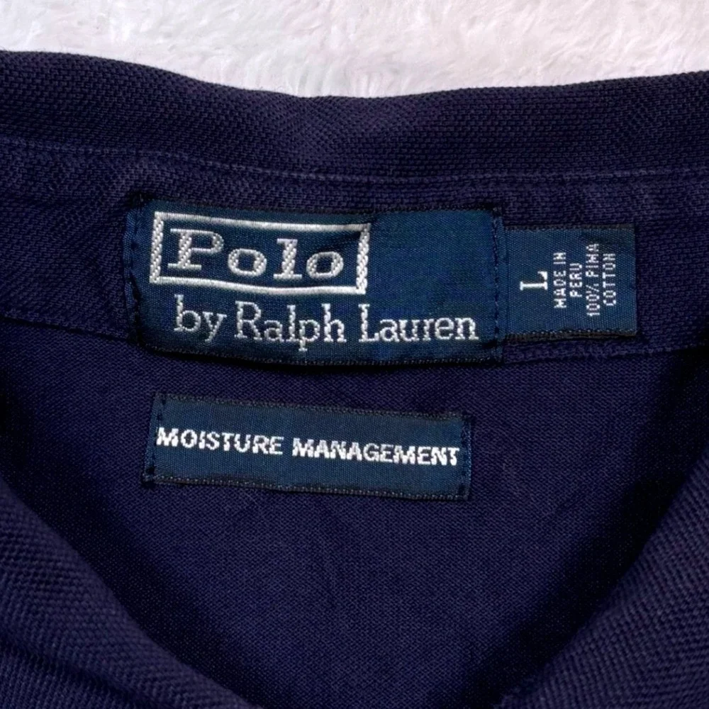 Polo Ralph Lauren Polo Shirt Mens L Navy Blue White Colorblock Wicking Vented
